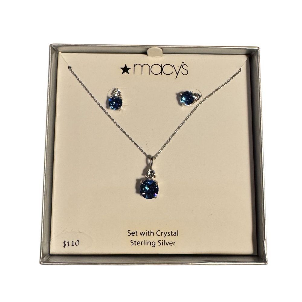 Macy's Blue and Silver Necklace with Sapphire-Colored Pendant